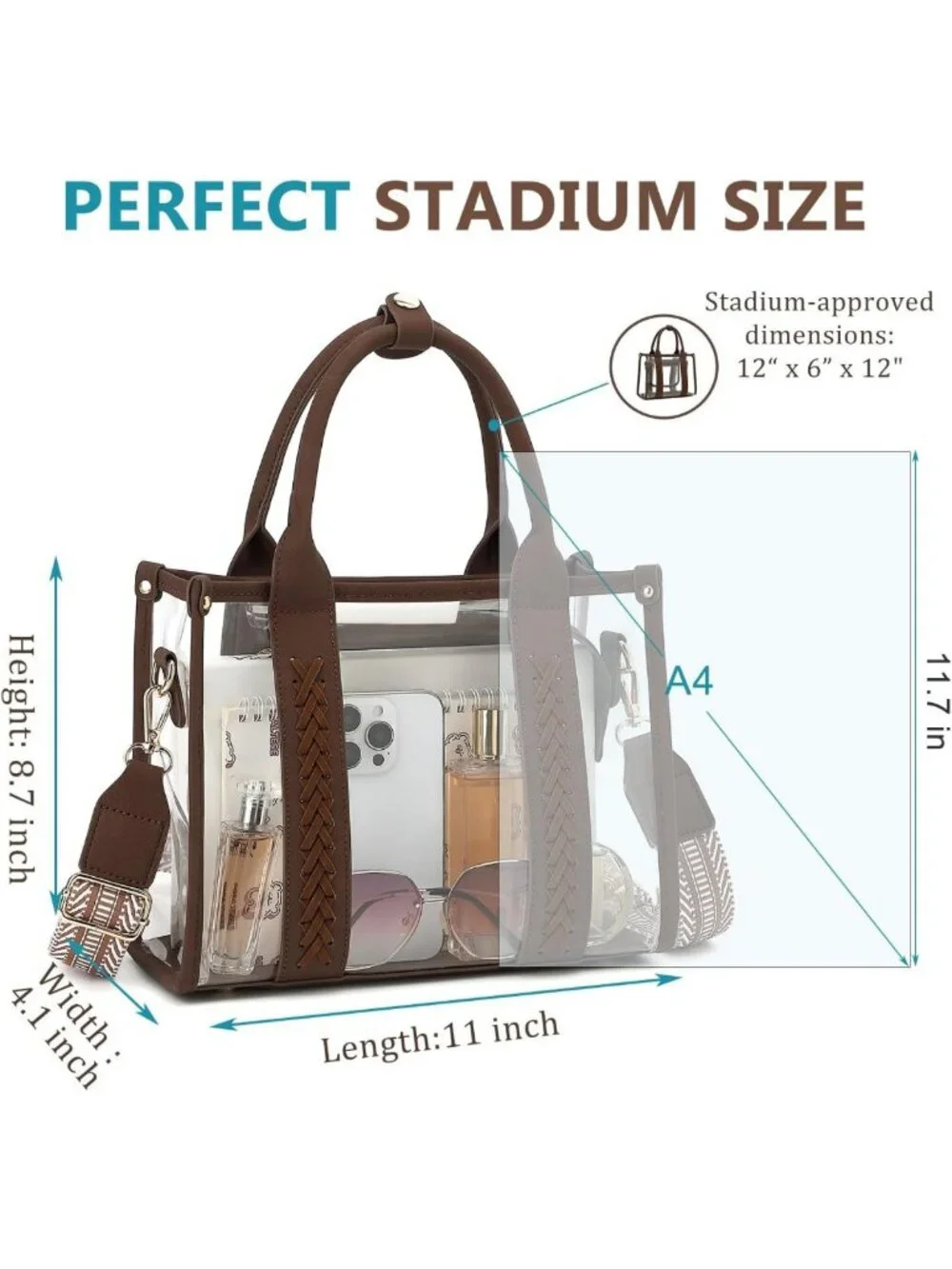 Stylish Clear Tote Bag for Stadiums, Concerts & Beach - Transparent Crossbody